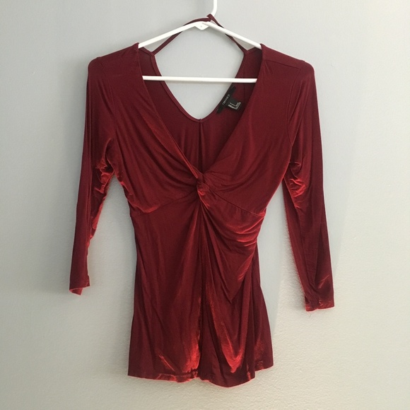 Maroon Low-cut Blouse - Picture 1 of 1